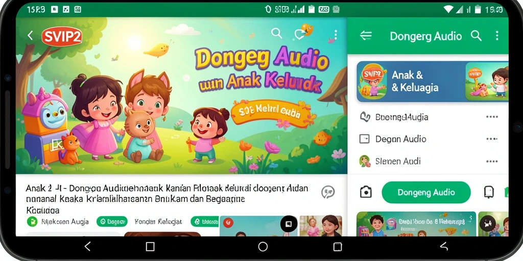 Tampilan antarmuka SVIP2 dengan pilihan dongeng audio yang menarik.